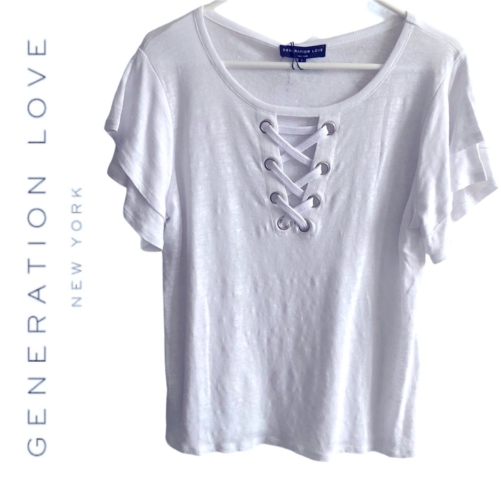GENERATION LOVE Kiki Lace-Up Tiered Linen Top sz L